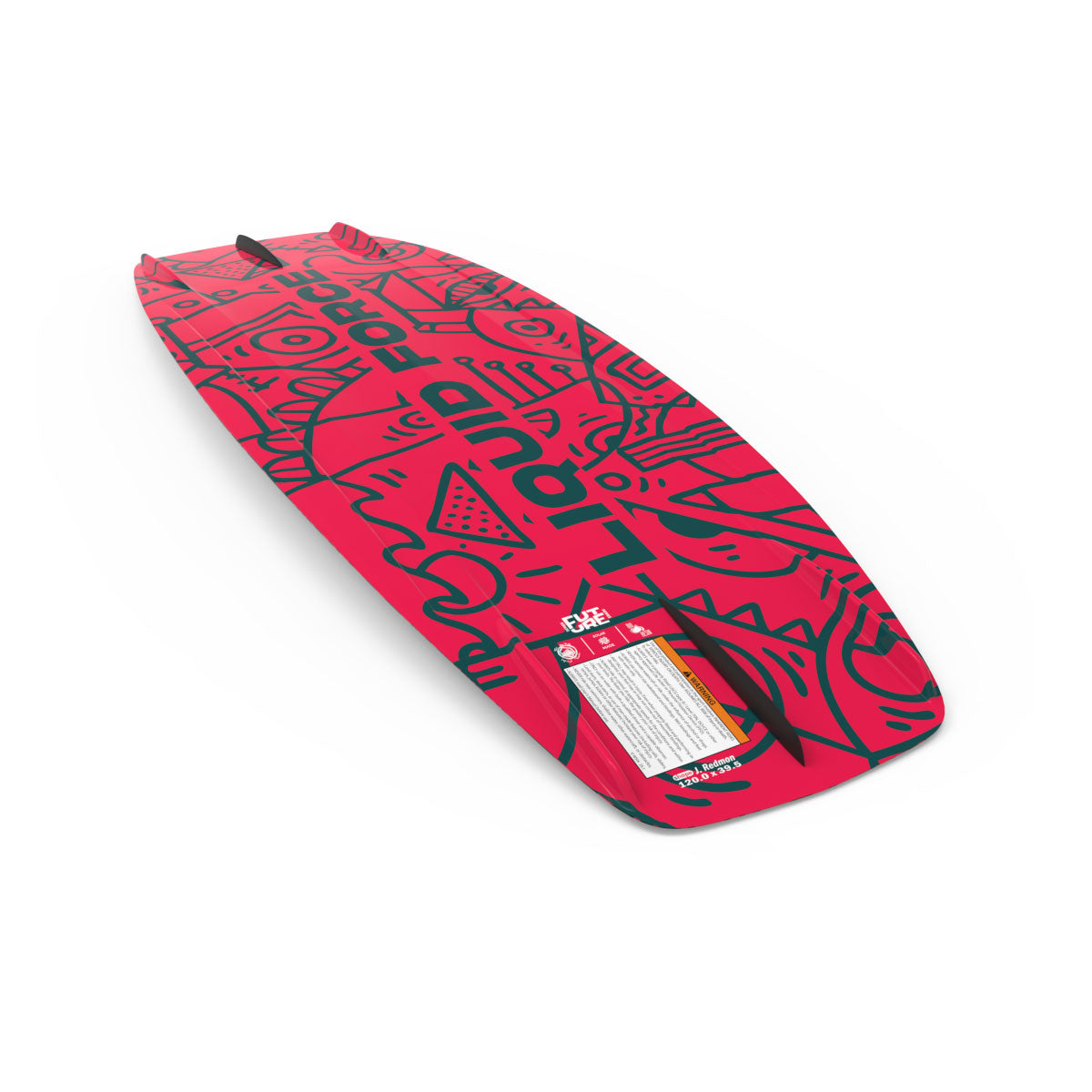 Angled base view of the Origin FS wakeboard in red and black with black Liquid Force logo.