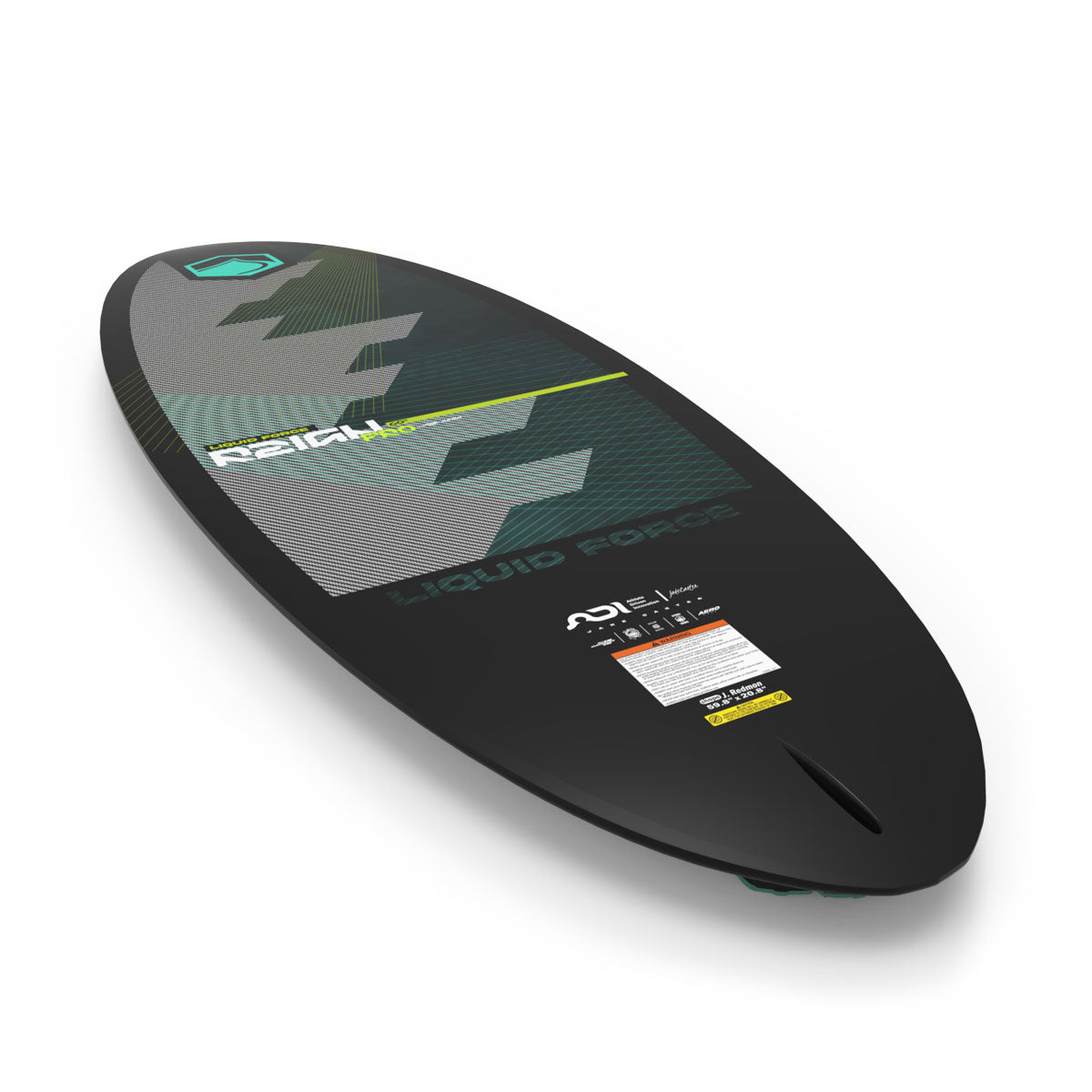 Bottom view of Reign Pro board featuring gray gradient graphics and fin detail.