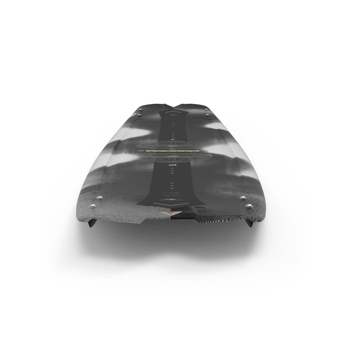 Tail view of the Remedy AERO LTD wakeboard with black and white graphics.
