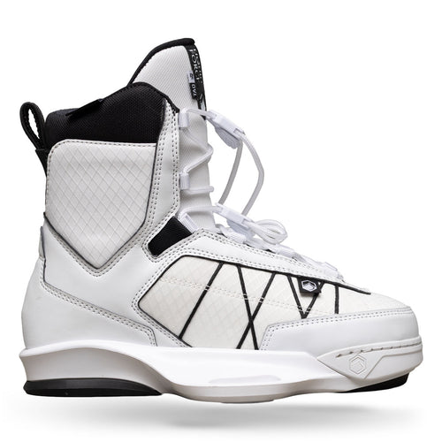 Side view of TAO 6X binding in white with quilted panels and black accent stitching.