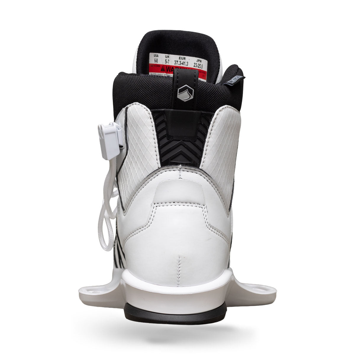 Back view of TAO 6X binding in white with textured heel and pull loop.