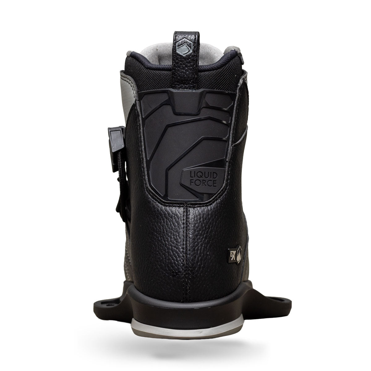 Back view of Transit 6X binding in black with gray top panel and logo detail.