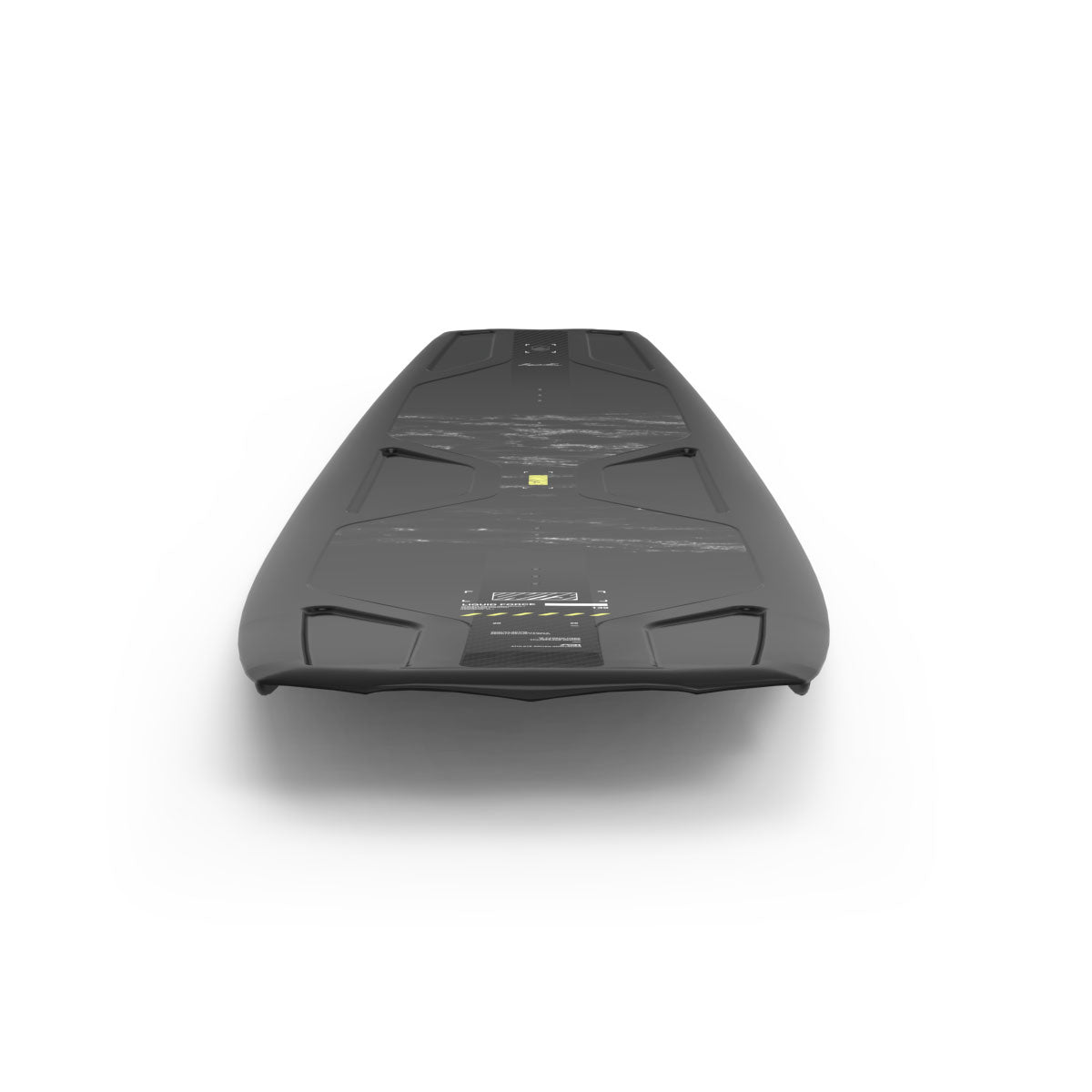 Back view of Unity AERO wakeboard showing pointed rear with black and gray textured design.