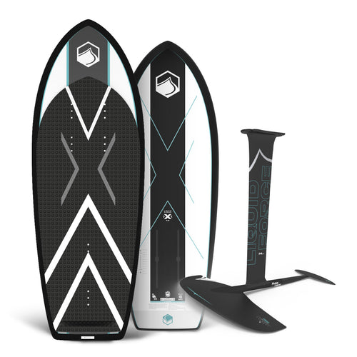 Top and base view of X foil board in black and white with Carbon Horizon 1550 FuseLock foil.