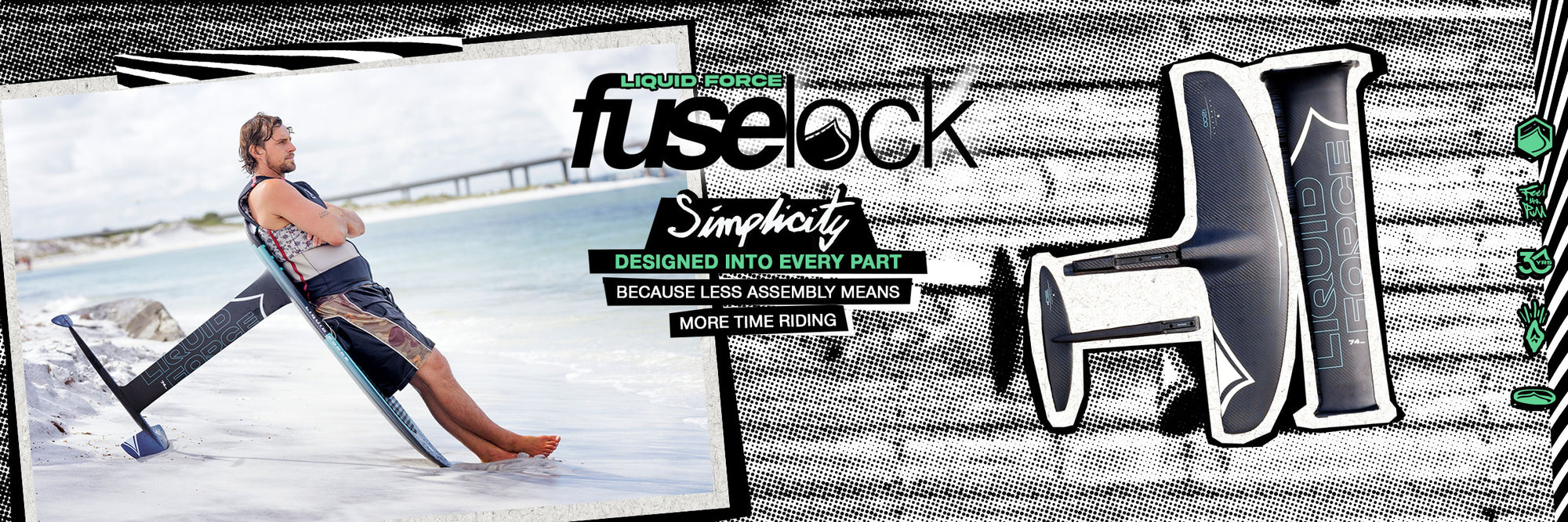 FuseLock product with a person leaning on foil setup with water in the background and text overlay.