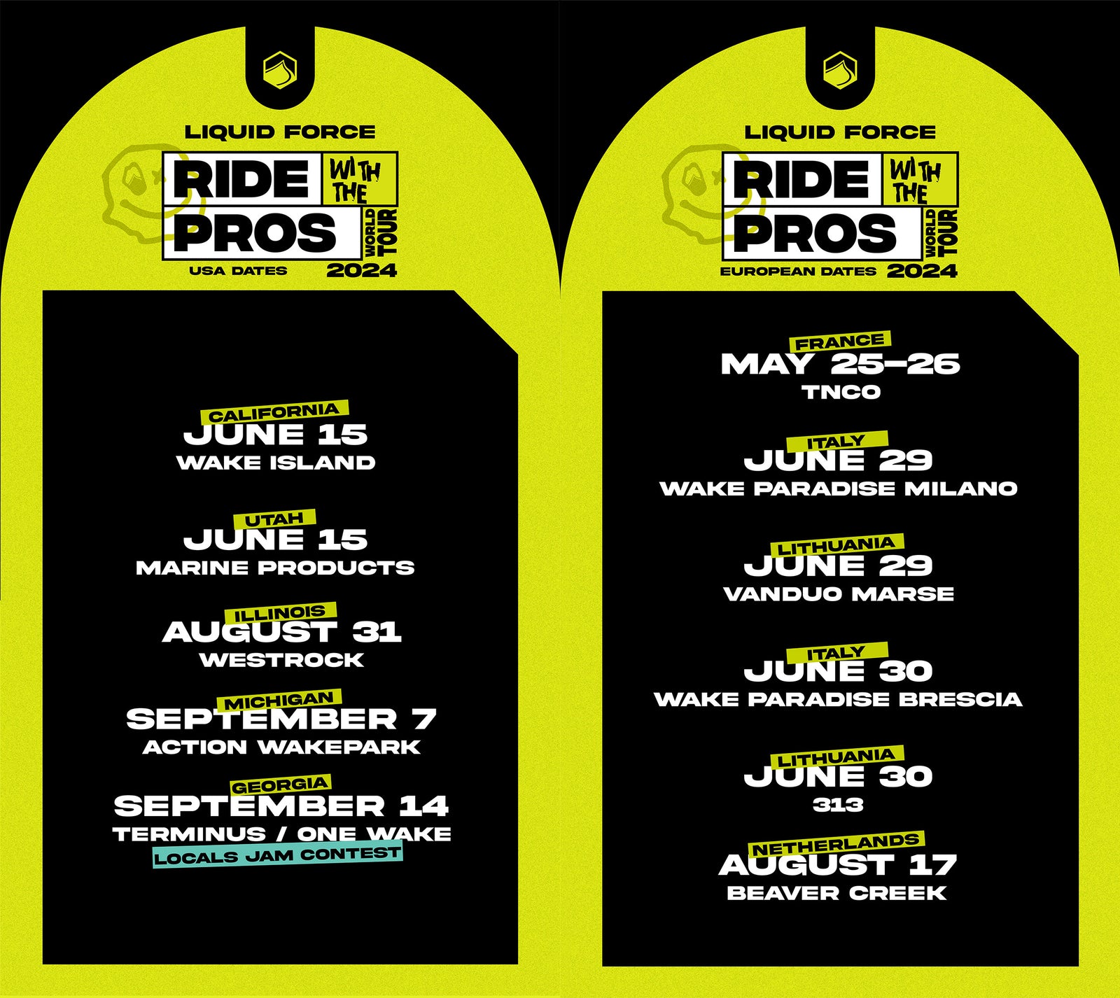 Liquid Force Ride with the Pros 2024 tour dates.