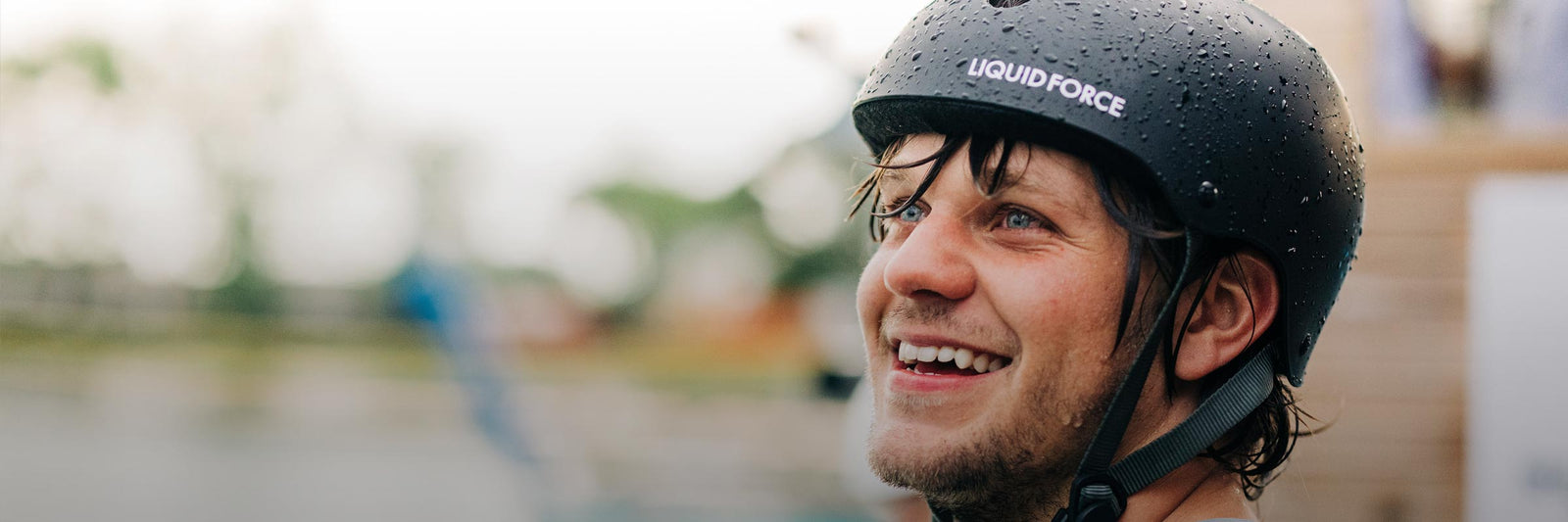 Liquid Force Helmet Collection - Closeup shot of LF Athlete Matty Muncey wearing a LF Wakeboard helmet