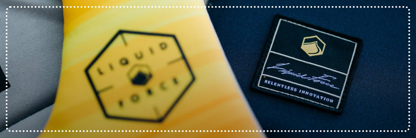 Liquid Force Clearance Vests Collection - Closeup shot of two vests and the LF Logos on them.