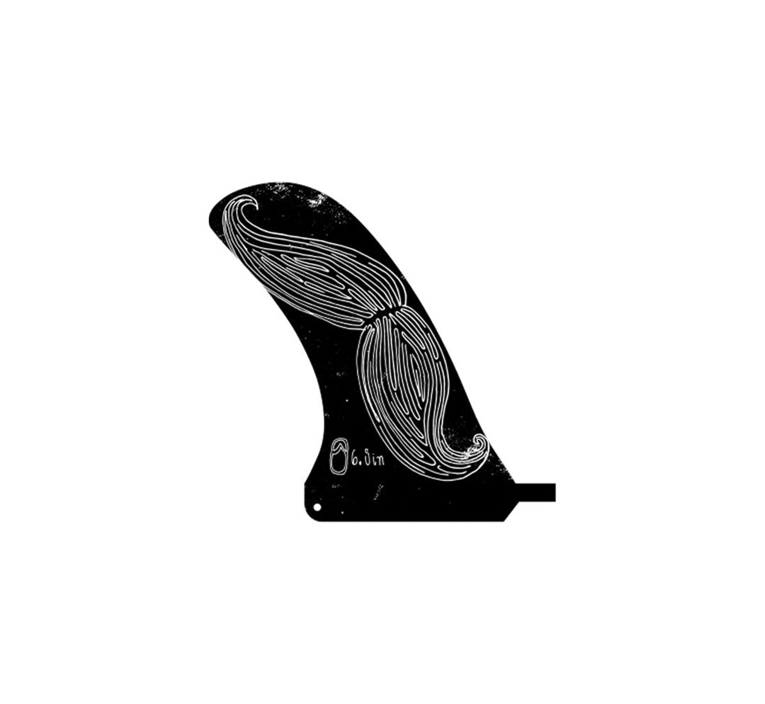 Black Longboard Single Tab Fin with white mustache design.