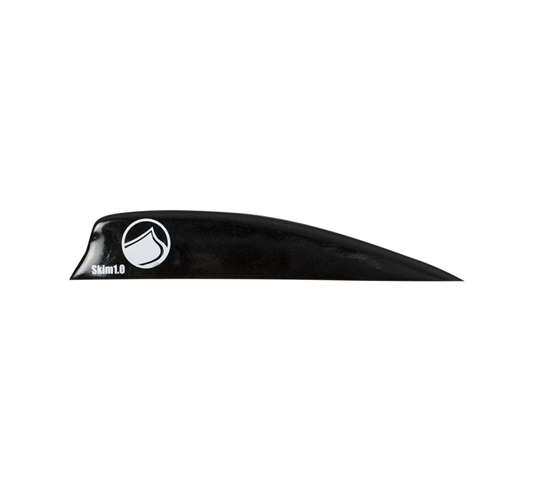 Black Skim Fin Kit 1/4-20 with white logo, Skim 1.0 text, wakesurf board replacement fin against white background.