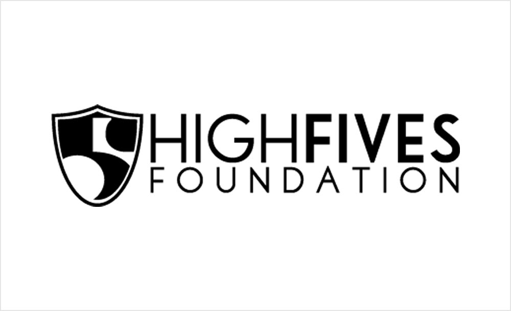 Logo of HighFives Foundation with a shield design on a white background