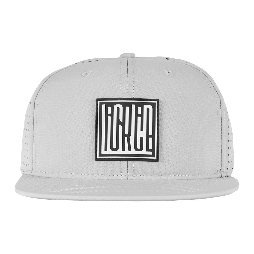 Gray Illusion 6-Panel Snapback Hat with a geometric logo on the front.