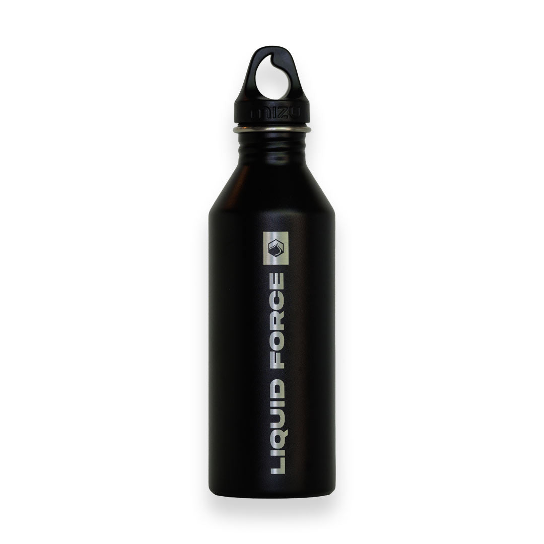LF x MIZU black water bottle with Liquid Force logo and loop cap.