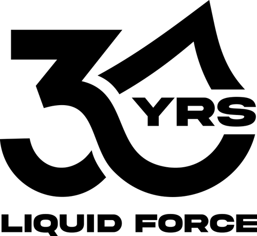 Black '30 YRS' logo with 'LIQUID FORCE' text on a white background