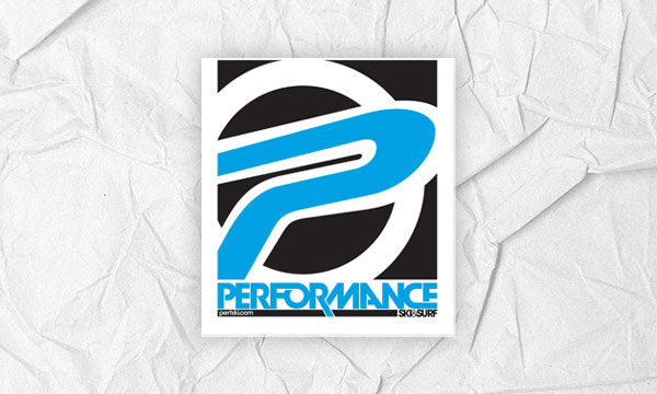 Performance Ski and Surf logo on a white paper texture background.
