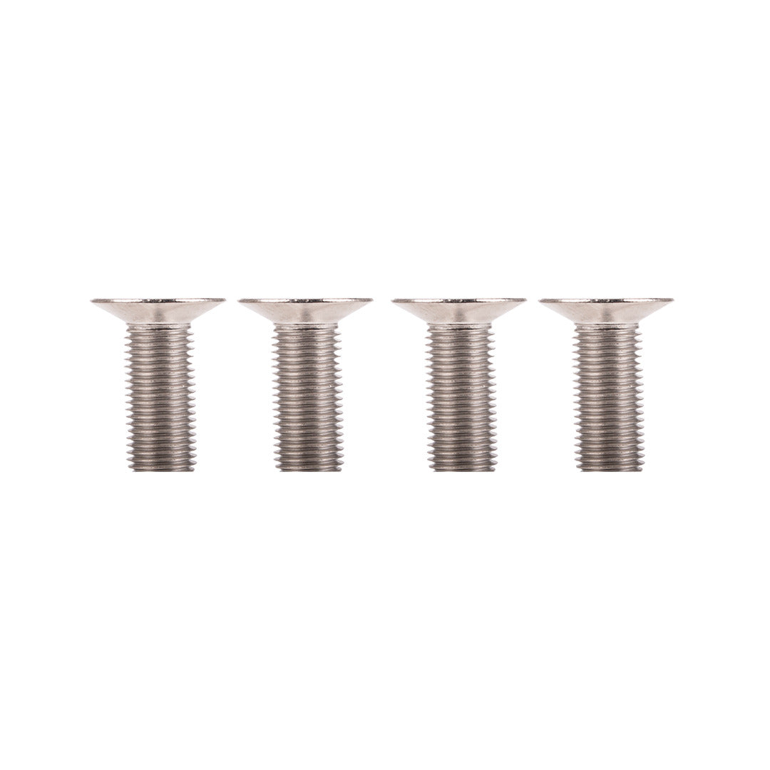 Four 16mm silver screws arranged horizontally on a light background.