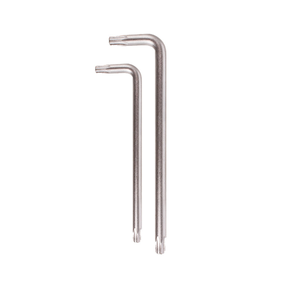 Two metal Torx Wrenches for screws on a white background from the Foil Wrench Kit.