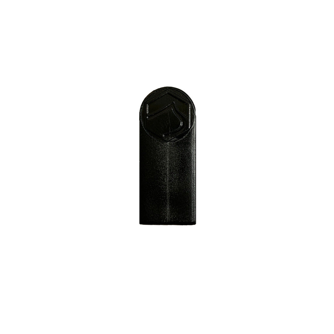 Black cylindrical Lace Ends (20 Pack) on a white background.