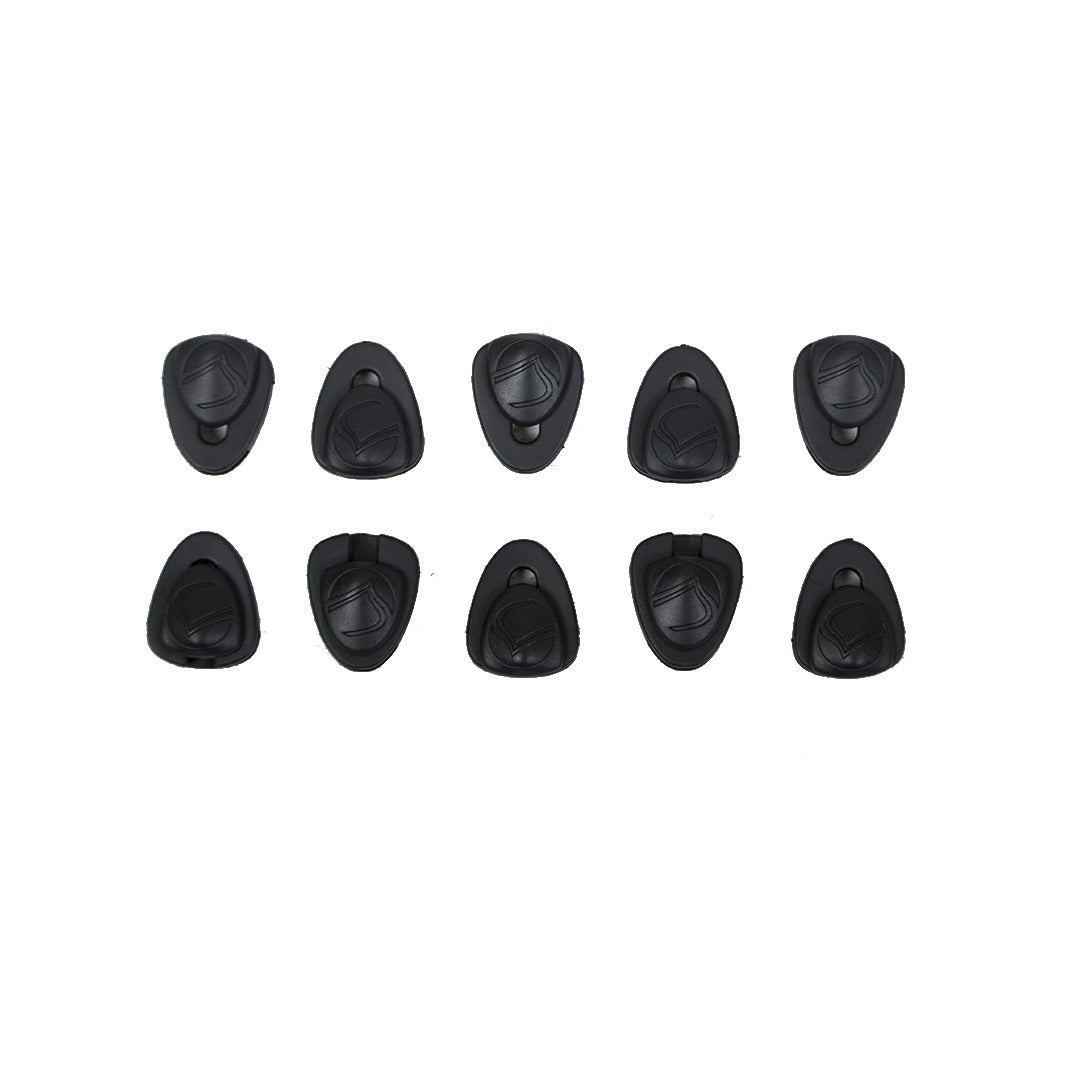Ten black Lace Locks on white with a lace kit.