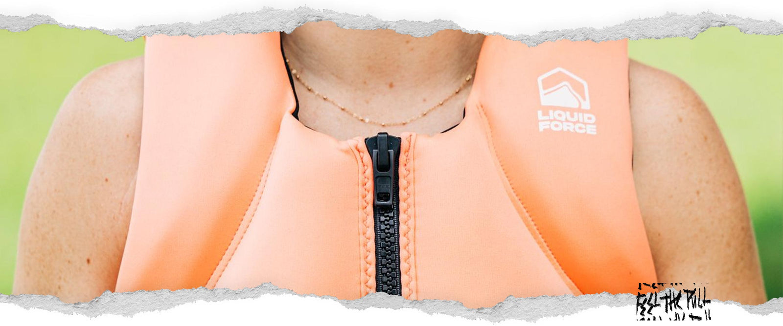 Front view of pink Heartbreaker CGA vest with black zipper and white Liquid Force logo.