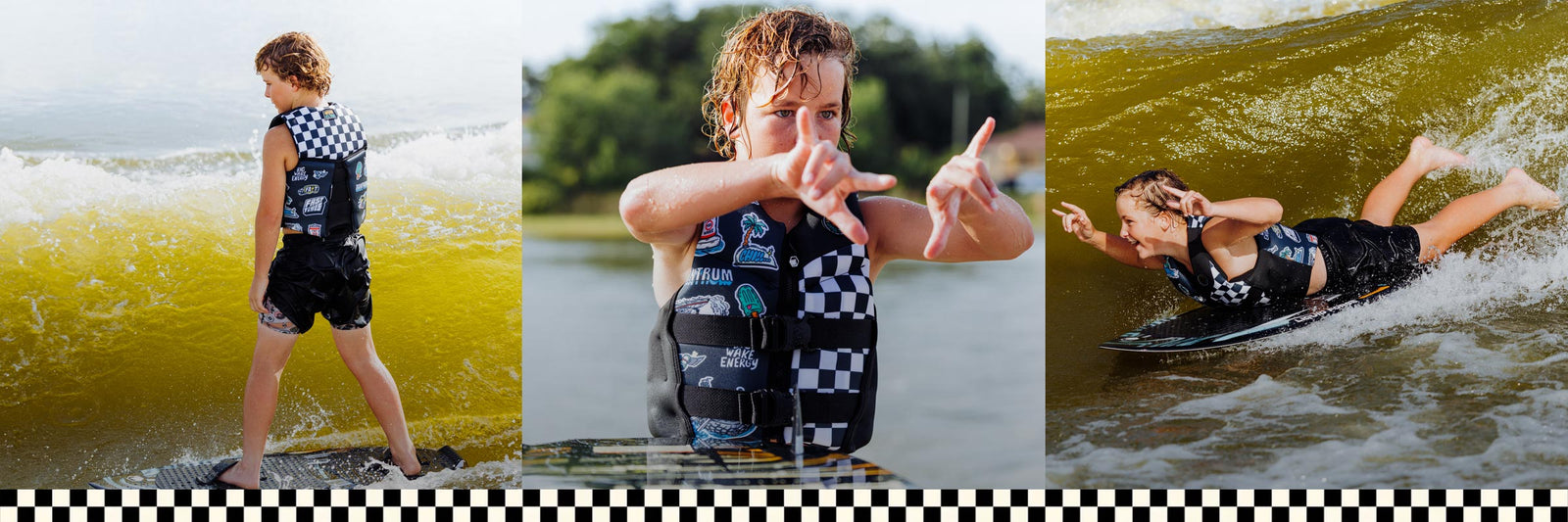 Kid wakesurfing with new Little Trouble Vest