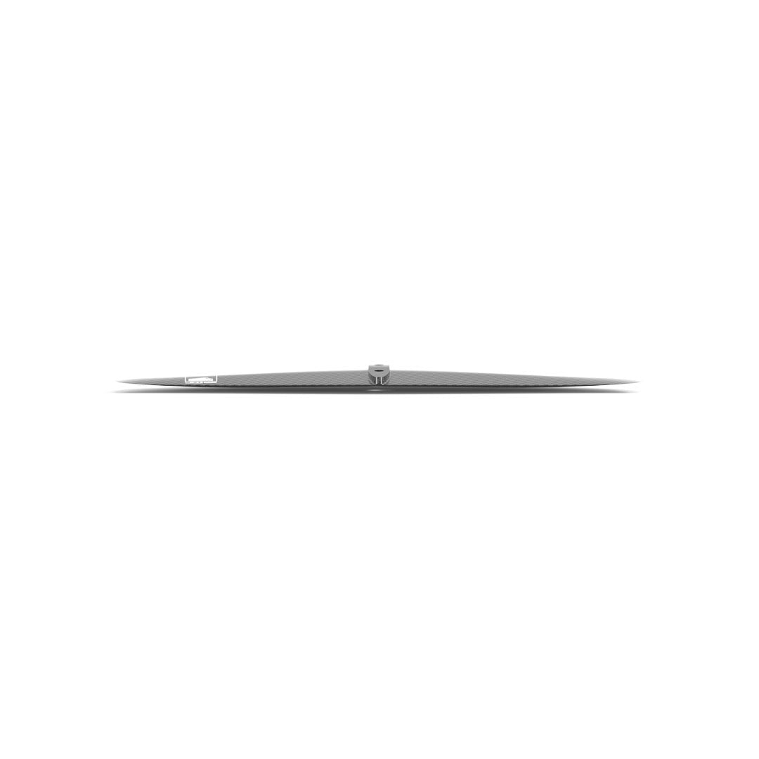 Side view of a G21 Tail Wing showcasing carbon finish and white graphic on leading edge of the wing, against a white background.