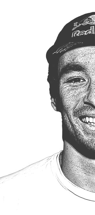 Stylized black-and-white half face of a smiling person in a hat, exuding vintage charm.