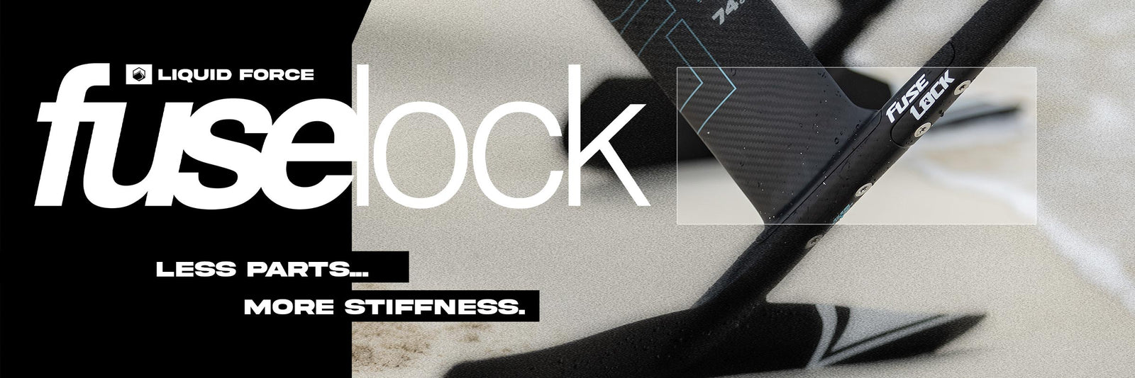 Header for Liquid Force's FuseLock system showcasing its sleek design. 