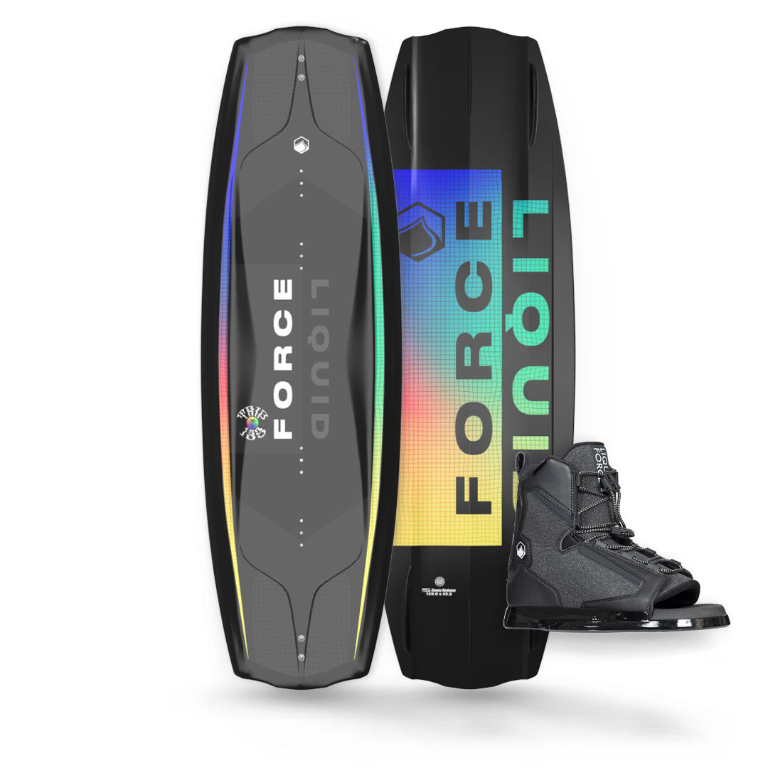Top and base view of the Trip 139 in black with neon gradient accents w/ Index 6R bindings in black.