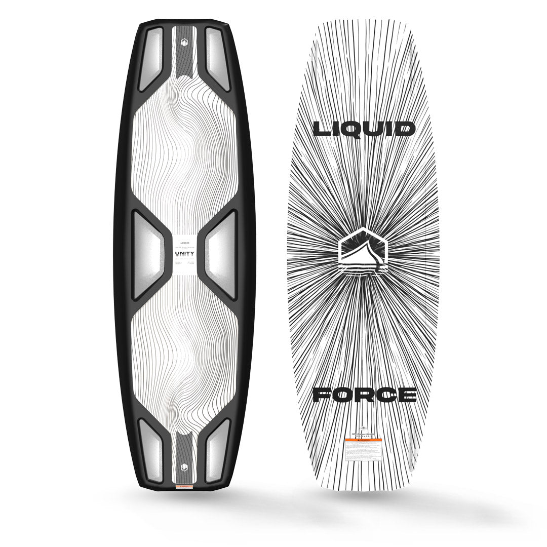 Top and Bottom View of Unity AERO with abstract line patterns and Liquid Force text.