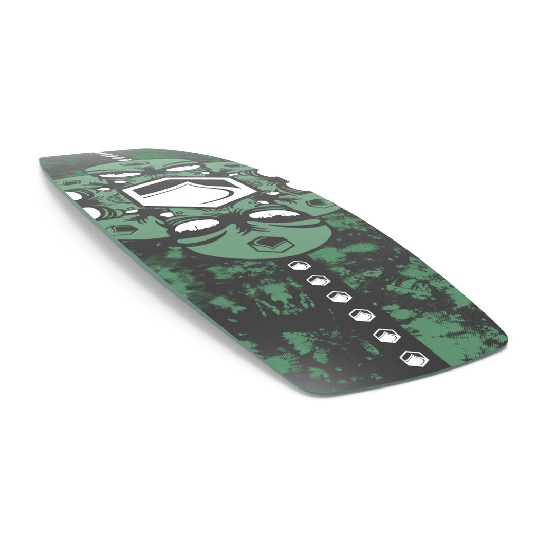 Bottom angled view of 24 Butterstick wakeboard featuring geometric patterns and abstract graphics on white.