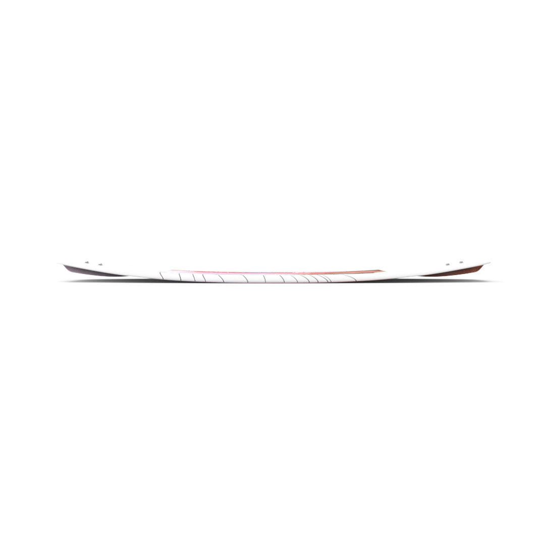 A side view of the sleek, minimal 24 Dream wakeboard with a white deck.