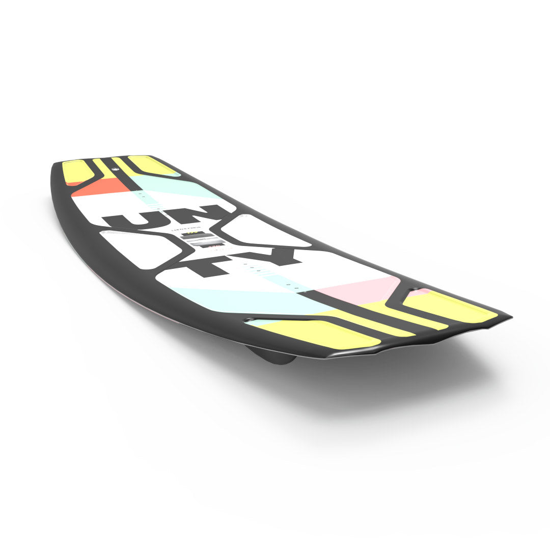 Top and Bottom View of colorful wakeboards featuring 24 Unity and LIQUID FORCE in bold text.